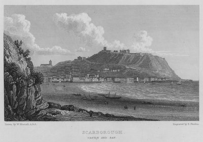 Scarborough, Kasteel en Baai door William (after) Westall