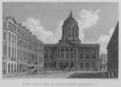 Stadhuis en Mansion House, Liverpool door William (after) Westall