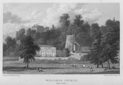 Widcombe Kerk, nabij Bath (gravure) door William (after) Westall