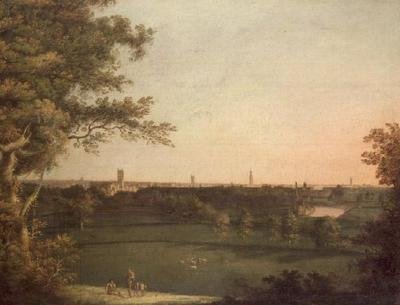 Een uitzicht op Manchester met figuren op de voorgrond door William (attr. to) Bellers