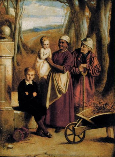Twee kinderen, verpleegster en oude man door William (attr. to) Mulready
