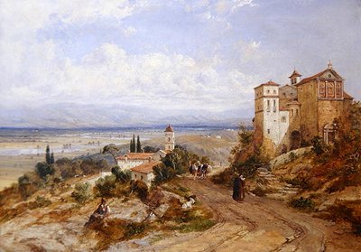 Twee kloosters in Nemi, Italië door William (attr. to) Oliver
