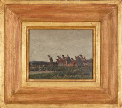 Figuren die een landschap oversteken door William (circle of) Nicholson