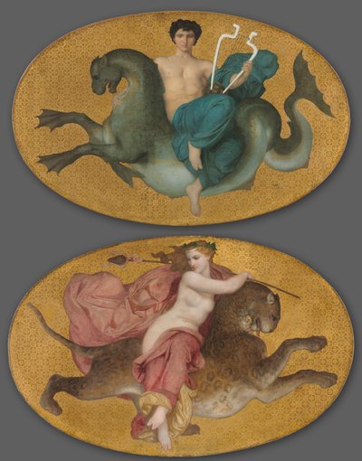 Arion op een zeepaard en Bacchante op een panter (paar) door William Adolphe Bouguereau
