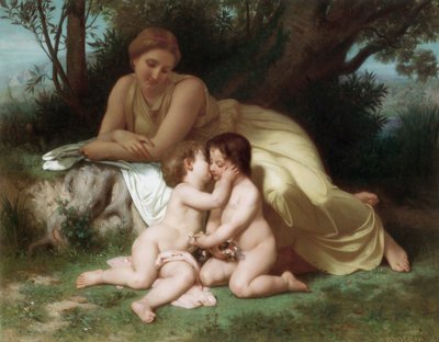 Jonge vrouw met twee omhelzende kinderen door William Adolphe Bouguereau