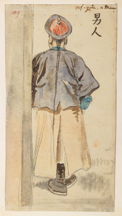 109 Chinese figurenstudie, uit een Album van 372 tekeningen van landschappen, kustlijnen, kostuums en het dagelijks leven gemaakt tijdens Lord Macartney