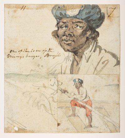 Een van de bemanningsleden van de sloep van de onderkoning, Brazilië, uit een album van 372 tekeningen van landschappen, kustlijnen, kostuums en het dagelijks leven gemaakt tijdens de ambassade van Lord Macartney naar de keizer van China, tussen 1792 en 17 door William Alexander