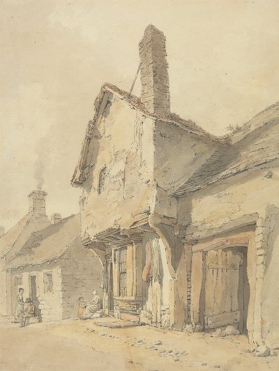 Een Dorpsstraat, Figuren bij Oude Huisjes door William Alexander