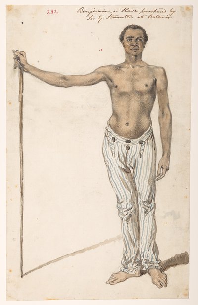 Benjamin - een slaaf gekocht door Sir G. Staunton in Batavia. Album van 278 tekeningen van landschappen, kustlijnen, kostuums en het dagelijks leven gemaakt tijdens de ambassade van Lord Macartney naar de keizer van China. Tussen 1792 en 1794. Kunstenaar(s door William Alexander