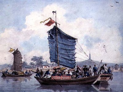 Chinese Rivierscène met Jonken onder Zeil door William Alexander