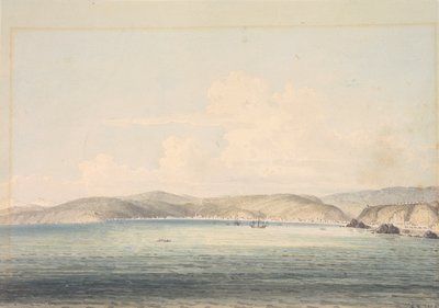 Het dorp Almandral in de Baai van Valparaiso, met uitzicht op de Andes door William Alexander