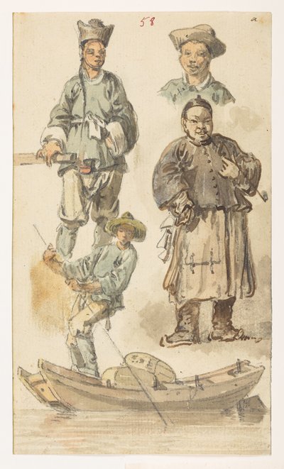f.11 58 Studies van Chinezen, uit een Album van 372 tekeningen van landschappen, kustlijnen, kostuums en het dagelijks leven gemaakt tijdens Lord Macartney