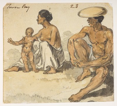Man, vrouw en kind van Turon Bay. uit een Album van 372 tekeningen van landschappen, kustlijnen, kostuums en het dagelijks leven gemaakt tijdens Lord Macartney
