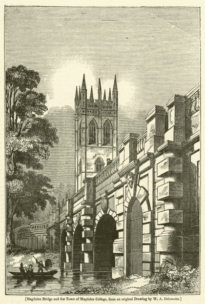 Magdalenbrug en de toren van Magdalen College door William Alfred Delamotte