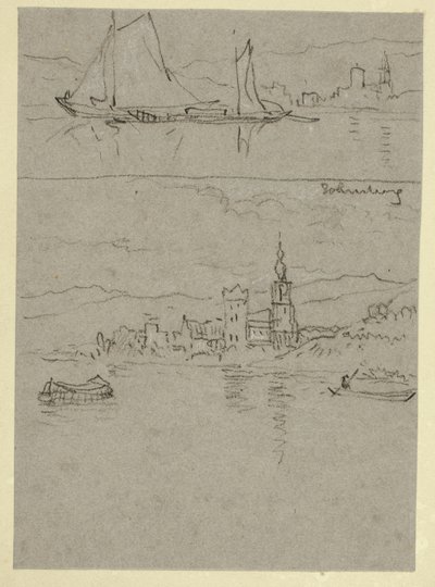 Twee Rivierscènes door William Alfred Delamotte
