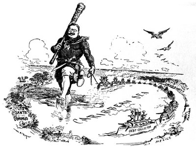 De Grote Stok in de Caribische Zee. Karikatuur van Theodore Roosevelt door William Allen Rogers