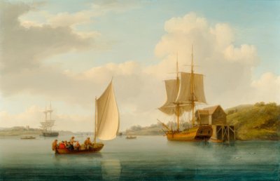 Een collier brig voor anker op de Medway door William Anderson
