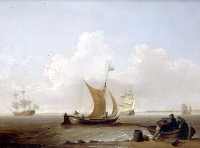 Een Nederlandse kaag en andere Nederlandse schepen voor de kust van Holland door William Anderson