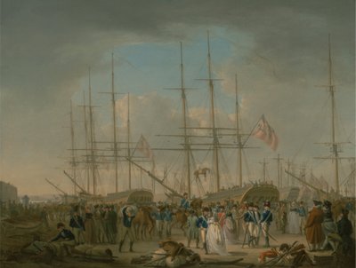 Huzaren inschepen in Deptford door William Anderson