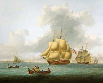 Oorlogsschepen, koopvaardijschepen en kleinere vaartuigen in de monding van de Theems door William Anderson