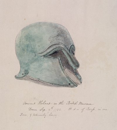 Oude koperen helm uit het British Museum, Holborn, Londen, 1784 door William Angus