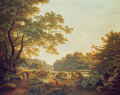 Figuren bij een stuw op de rivier Clodiagh bij Charleville Forest, County Offaly door William Ashford