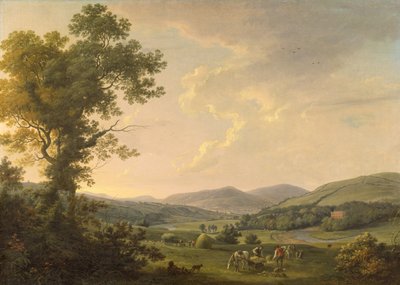 Landschap met Hooibouwers en een Verre Uitzicht op een Georgisch Huis door William Ashford