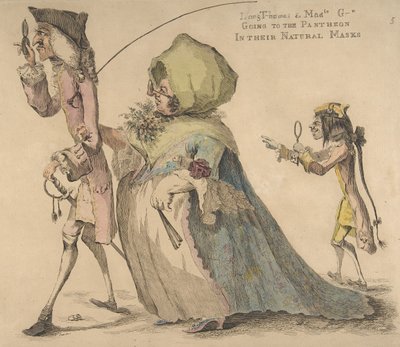 Long Thomas en Mad-le G-d Gaan naar het Pantheon in Hun Natuurlijke Maskers, 1 mei 1773 door William Austin
