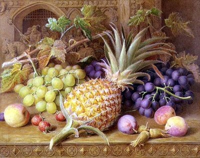 Een Stilleven van een Ananas, Druiven, Perziken, Aardbeien en Hazelnoten op een Dressoir door William B. Hough