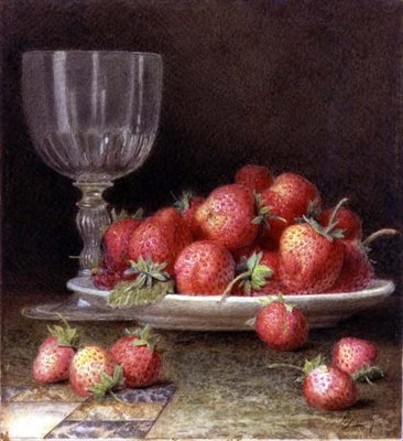 Aardbeien en een glas door William B. Hough