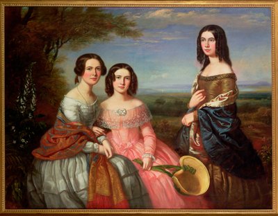 Een Groepsportret van Drie Meisjes, Driekwart Lengte, in een Landschap, 1849 door William Baker