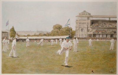 Cricket bij Lords door William Barnes (after) Wollen