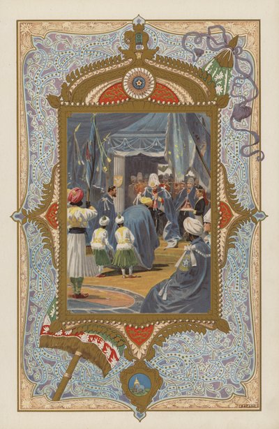 De toekomstige koning Edward VII die prinsen investeert met de Ster van India, in Calcutta door William Barnes (after) Wollen