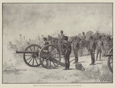 Opening van het Imperial Institute, Royal Horse Artillery vuurt een saluut in Hyde Park door William Barnes Wollen