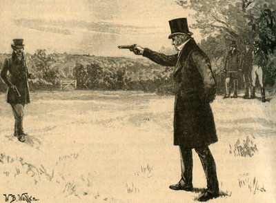Het duel van de hertog van Wellington met de graaf van Winchilsea, Battersea Fields, Londen, 1829 ca. 1890 door William Barnes Wollen