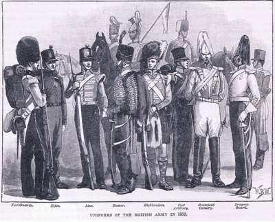 Uniformen van het Britse leger in 1855 AD door William Barnes Wollen