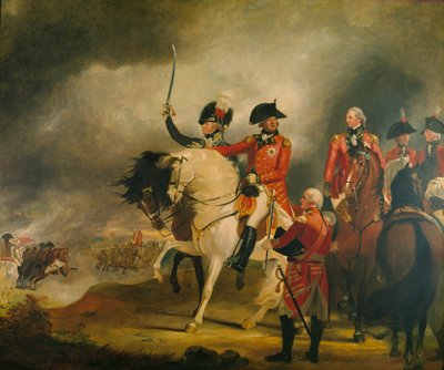 Koning George III inspecteert het regiment lichte dragonders van de prins van Wales, vergezeld door de prins van Wales, de hertog van York en andere generaals door William Beechey