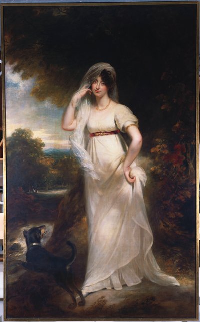 Portret van Harriet Wells in een Rivierlandschap door William Beechey