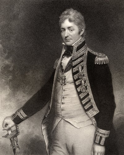 Sir Thomas Troubridge, 1e Baronet, gegraveerd door W. Holl, uit 