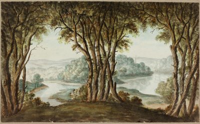 Rivierlandschap gezien door bomen door William Beilby