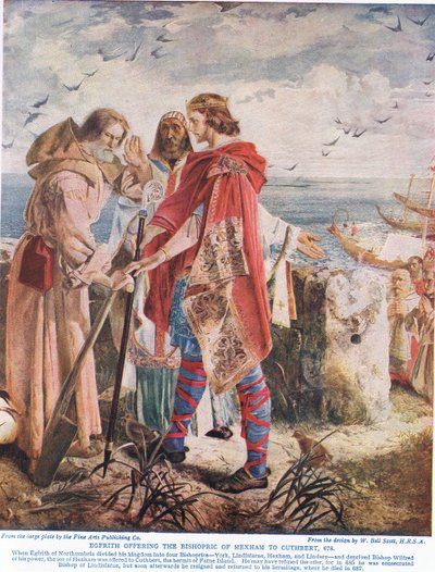 Egfrith biedt het bisdom Hexham aan Cuthbert aan, 678, illustratie uit 