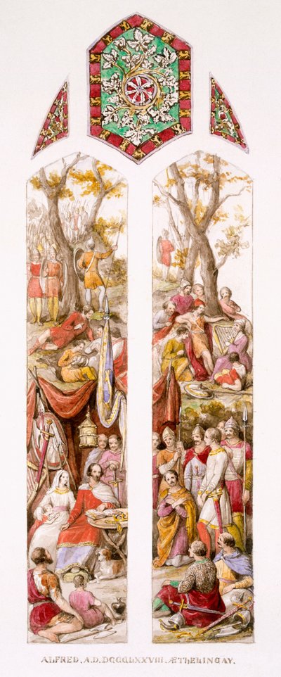 Koning Alfred in Athelney, Somerset, met zijn volgelingen, ca. 1880 door William Bell and Boyd, Alice Scott