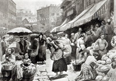 Mulberry Bend Italiaanse kolonie in New York, illustratie in 
