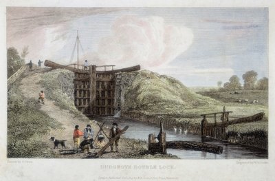 Dudgrove dubbele sluis boven Lechlade, Thames en Severn Canal, 1814 door William Bernard Cooke