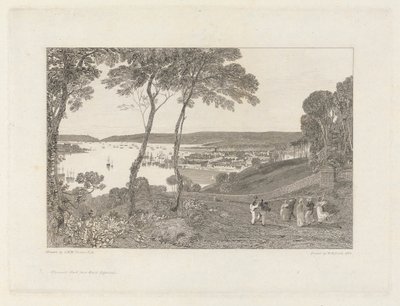 Plymouth Dock vanaf Mount Edgecumbe door William Bernard Cooke