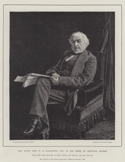 De Zeer Eerwaarde W E Gladstone, MP, in zijn Kamer in Downing Street door William Biscombe Gardner