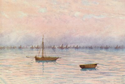De Oester Vloot van Whitstable die baggert bij Herne Bay door William Biscombe Gardner