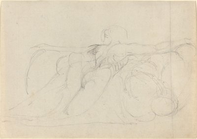 Een Man van Achteren Gezien, Stijgend op Wolken door William Blake