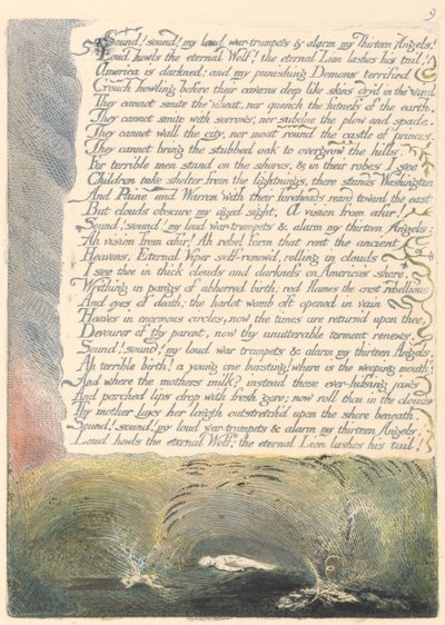 Amerika. Een Profetie, Plaat 11, Klink! Klink! Mijn Luide Oorlogstrompetten.... door William Blake