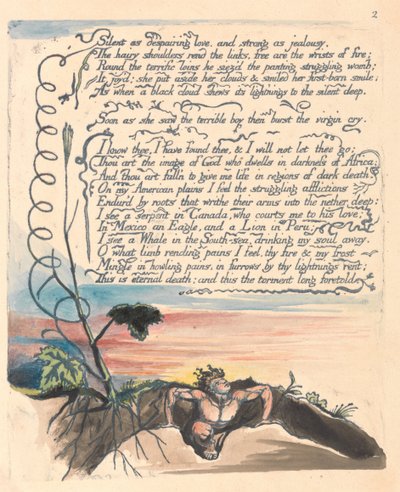 Amerika. Een Profetie, Plaat 4, Stil als wanhopige liefde.... door William Blake